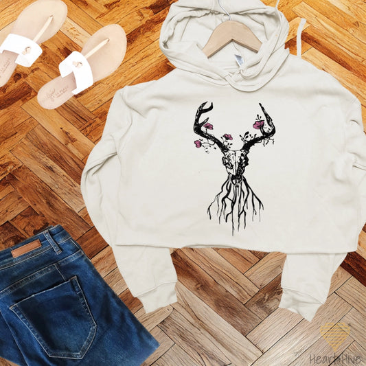 Deer Skull // Cropped Hoodie // Heather Dust